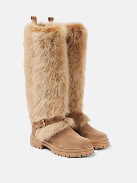 Gianvito Rossi Shearling-trimmed suede knee-high boots