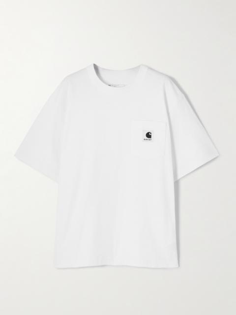sacai + Carhartt Wip Appliquéd Canvas-trimmed Cotton-jersey T-shirt