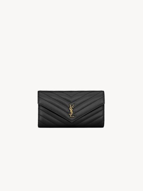 SAINT LAURENT CASSANDRE MATELASSÉ LARGE FLAP WALLET IN GRAIN DE POUDRE LEATHER