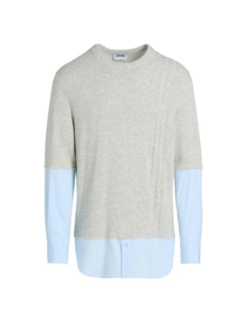 Moschino Men's Mixed-Media Crewneck Sweater - Grey