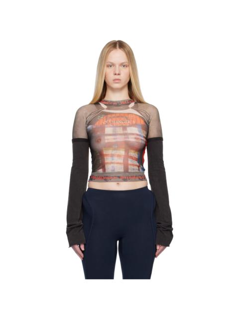 OTTOLINGER Black & Red Mesh Hybrid Longsleeve T-shirt