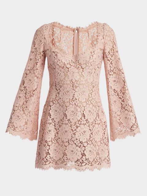 Dolce & Gabbana Guipure Lace Long-Sleeve Mini Dress