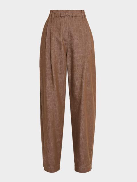 Brunello Cucinelli Sparkling Denim Pleated Straight-Leg Trousers