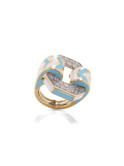 DAVID WEBB Light Blue Chevron Ring