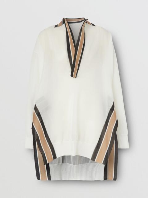 Burberry Long-sleeve Cricket Stripe Detail Knit Oversized Top