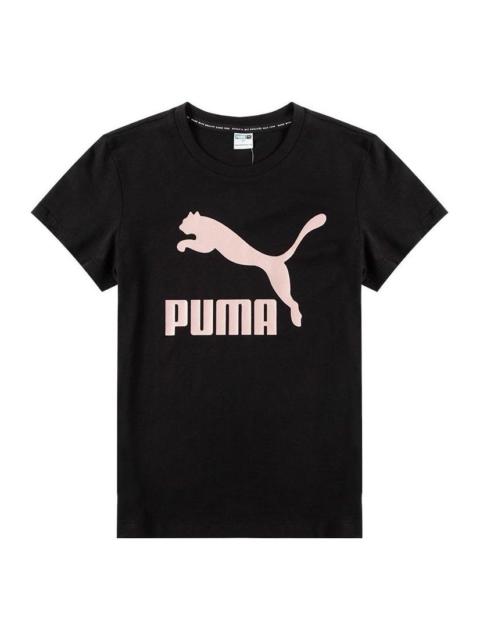 (WMNS) PUMA Classics Logo Tee Big Logo Printing Sports Short Sleeve Black 536351-01
