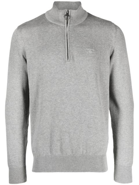 Grey Logo Embroidered Quarter Zip Sweatshirt