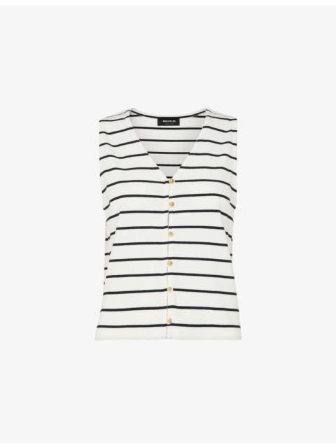 WHISTLES Stripe-Print Button-Front Stretch-Cotton Tank Top