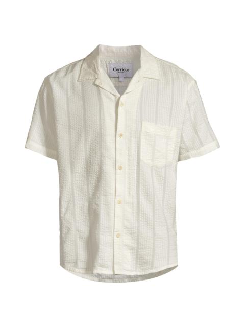 Corridor Men's Striped Seersucker Camp Shirt - White