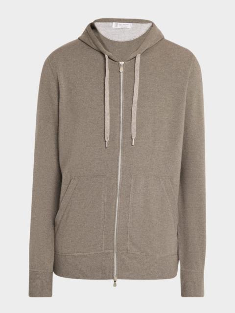 Brunello Cucinelli Men's Cashmere Knit Full-Zip Hoodie