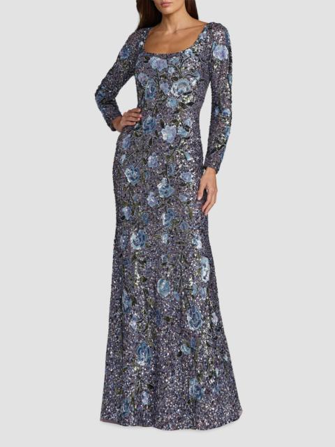 MAC DUGGAL Women's Floral Beaded Mesh Gown - Hydrangea Multi