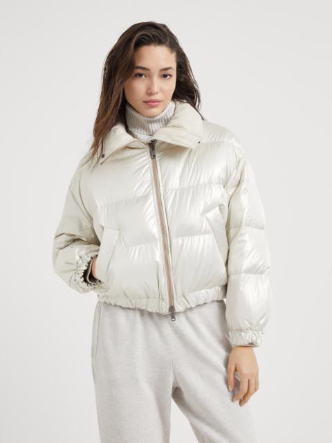 Sparkling canvas down jacket with monili