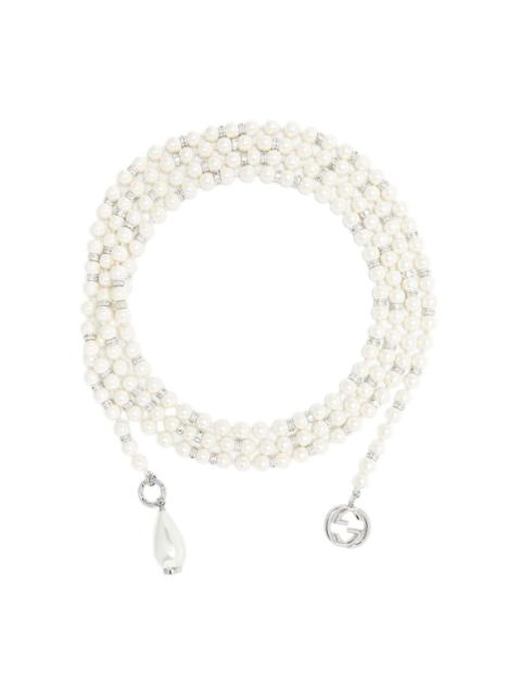 Interlocking G wrap pearl necklace