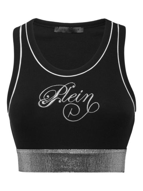 PHILIPP PLEIN ribbed-knit logo-embroidered top