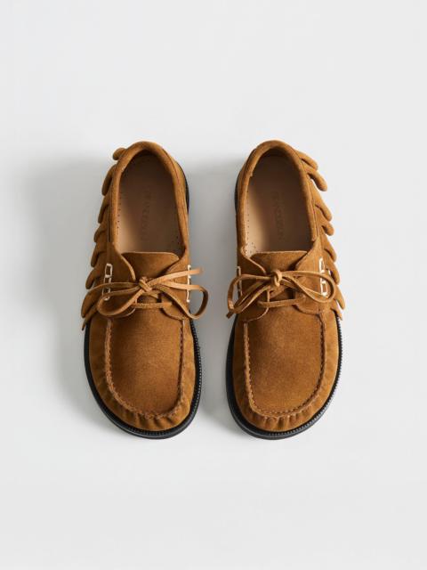 MENS LOAFER RUFFLE SUEDE BOAT SHOES IN CARAMEL