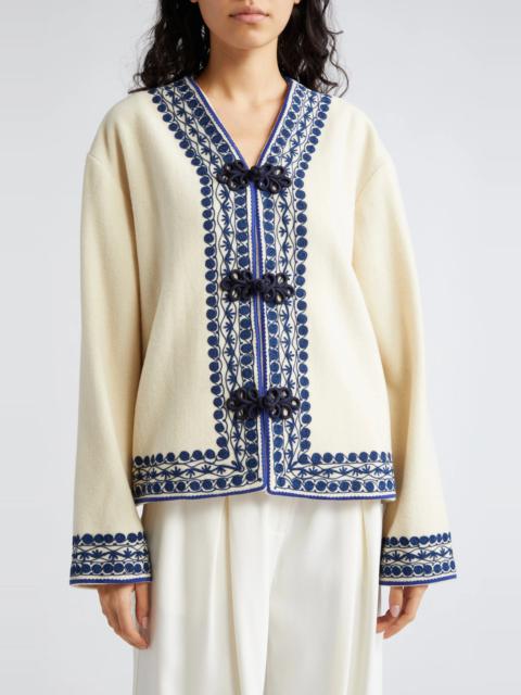 BODE Caracalla Vine Wool Jacket in Ivory/Blue