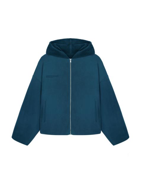 PANGAIA Womens Recycled Wool Fleece Reversible Bomber Jacket - Storm Blue