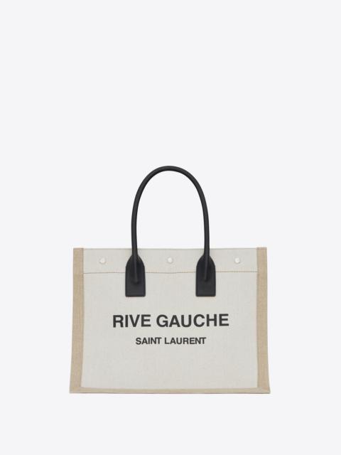 SAINT LAURENT rive gauche small tote bag in linen and leather