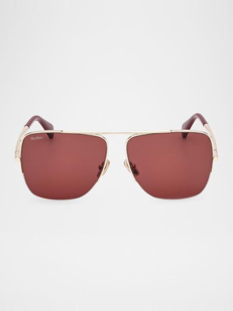 Max Mara Logo Engraved Metal Aviator Sunglasses