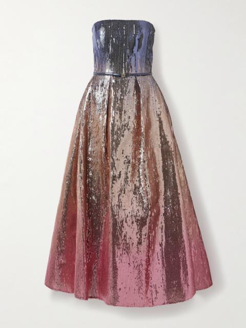 ELIE SAAB Strapless Pleated Sequined Tulle Gown