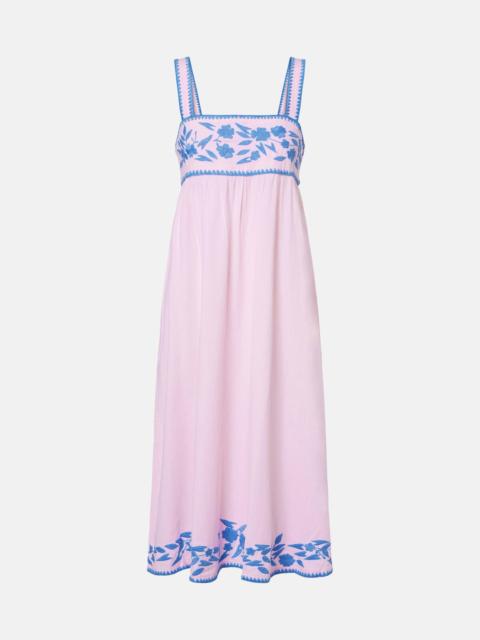 juliet dunn Embroidered cotton and linen midi dress