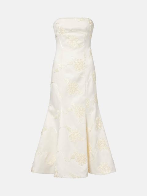 ROTATE Bridal floral-appliqué satin midi dress