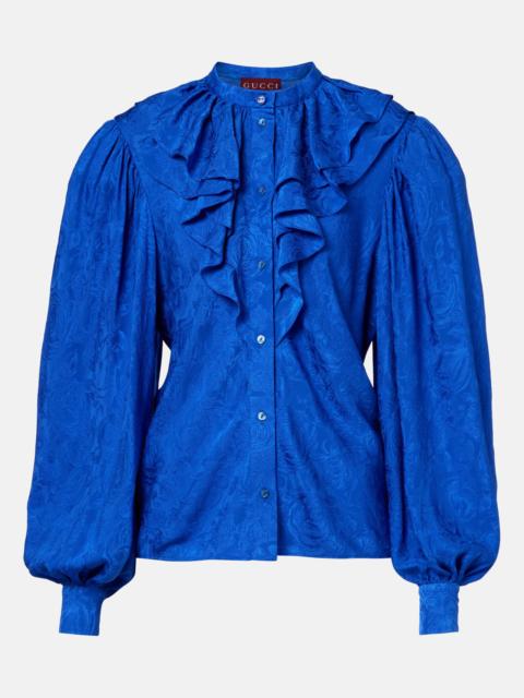 GUCCI Printed ruffled silk satin shirt