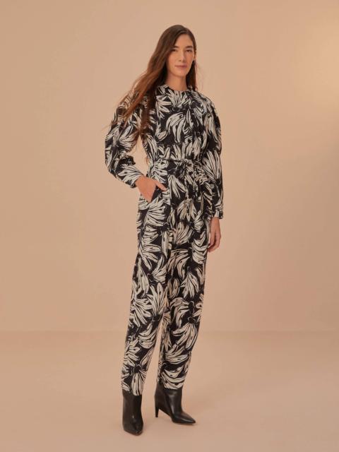 FARM RIO Black Bossa Banana Long Sleeve Jumpsuit