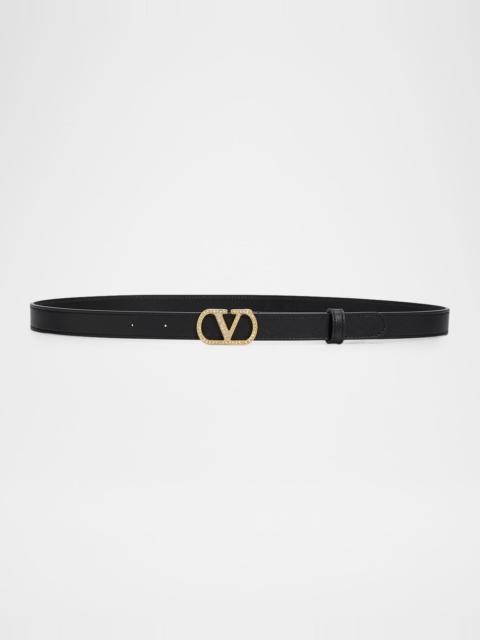 Valentino VLogo Signature Belt in Shiny Calfskin with Crystals 20MM