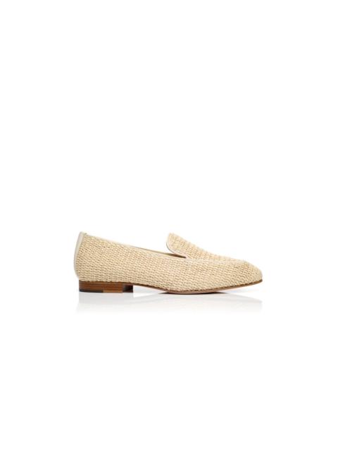 Manolo Blahnik Cream Raffia Loafers