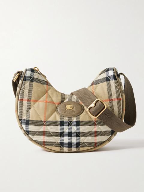 Burberry Leather-trimmed quilted checked twill shoulder bag Sand