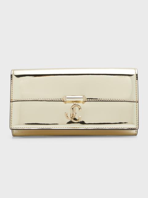JIMMY CHOO Varenne Metallic Patent Wallet with Chain Strap