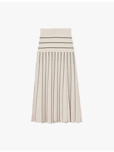 REISS Alice Stripe Pleated Knitted Midi Skirt