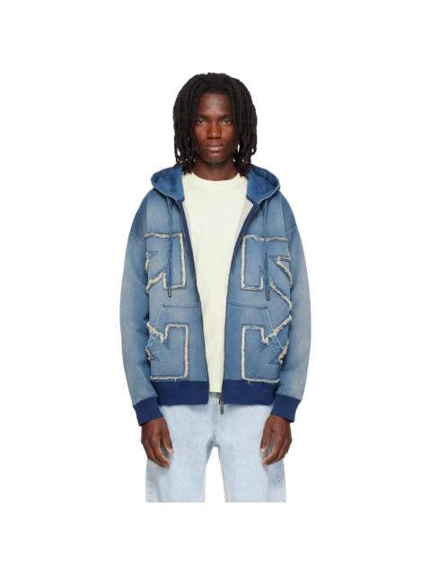 Off-White Blue Distressed Arrow Skate Zip Hoodie
