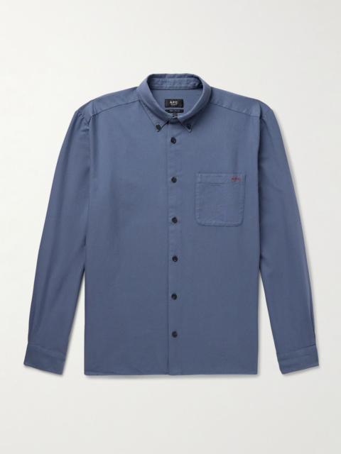 A.P.C. Mateo Button-Down Collar Logo-Embroidered Cotton Shirt Blue