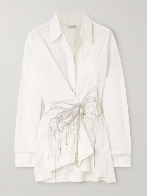 Asymmetric embellished cotton-twill shirt