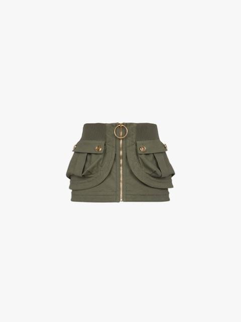 Balmain Short khaki denim low-rise skirt