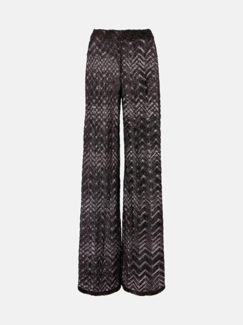 Open-knit wide-leg pants