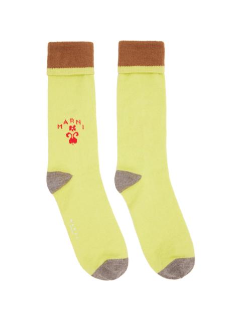 Marni Yellow Wool Flower Logo Socks