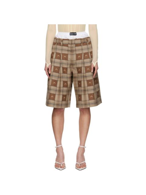 Marine Serre Brown Moon Checks Jacquard Shorts