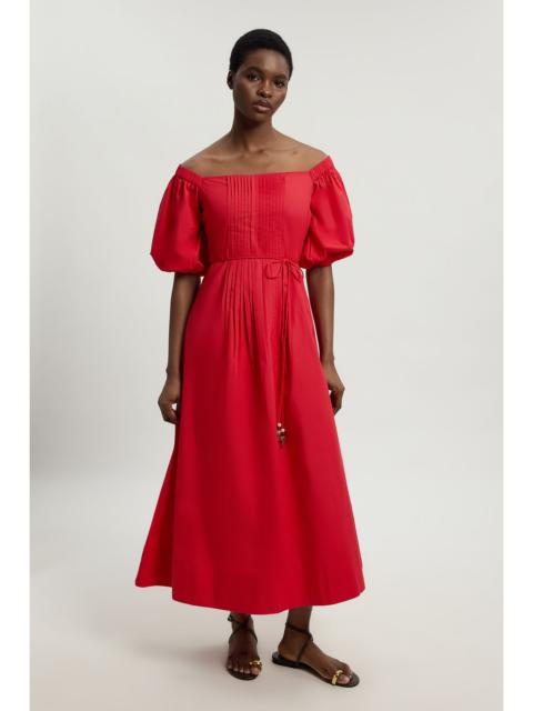 KAREN MILLEN Bead Detail Cotton Poplin Bardot Midi Dress