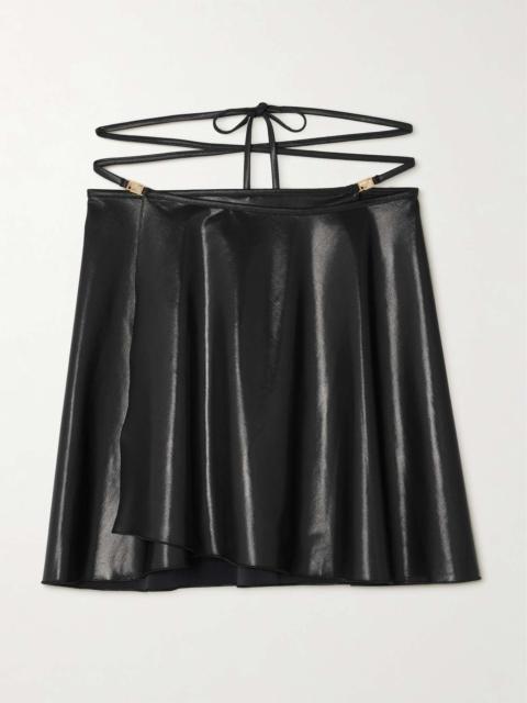 VERSACE Brinata embellished stretch-lamé mini wrap skirt