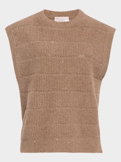 Brunello Cucinelli Openwork Pailette Knit Top