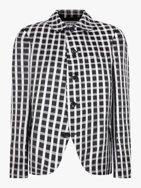 Comme Des Garçons ROUND COLLAR CHECK PRINT JACKET WITH CURVED FRONT | BLACK/WHITE