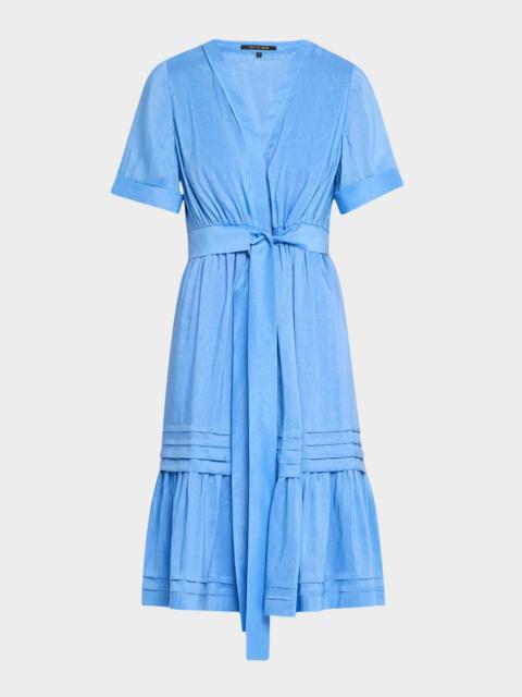 KOBI HALPERIN Miranda Pintuck Tiered Linen-Silk Midi Dress