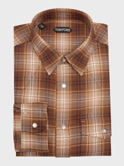 TOM FORD Men's Cotton Plaid Western Shirt
