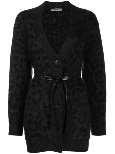 Valentino leopard pattern belted V-neck cardigan