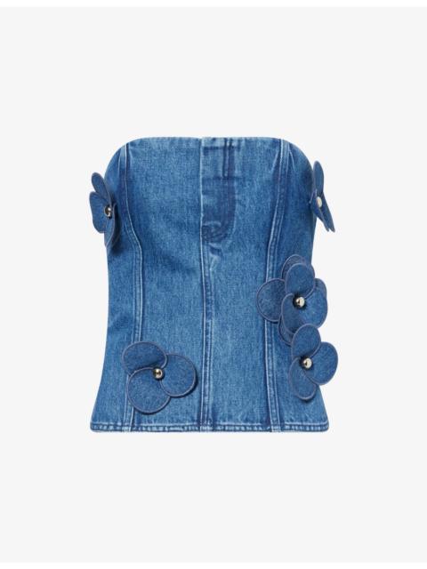David Koma Floral-Embellished Denim Corset Top