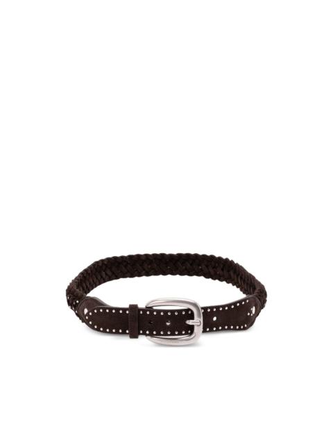 Golden Goose Houston belt in woven mahogany suede with silver micro-studs
