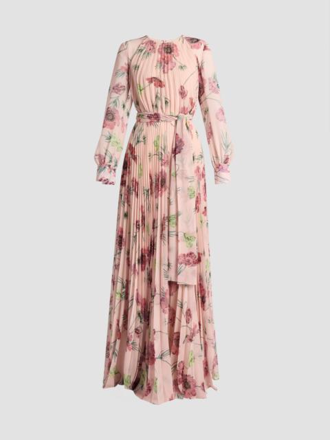 Erdem FLORAL PLEATABLE VOILE LONG SLEEVE GOWN